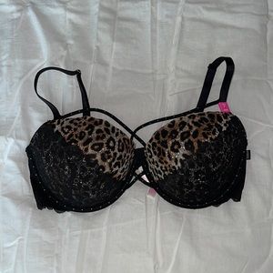 NWT PINK VS PUSH UP BRA LEOPARD & BLACK LACE